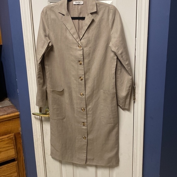 Women’s MAVEN STORE  tan khaki long sleeve lined linen blend trench coat jacket - Picture 2 of 9